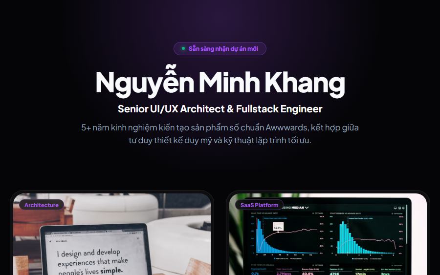 Ảnh trang mẫu Portfolio Cá Nhân Dark Tech